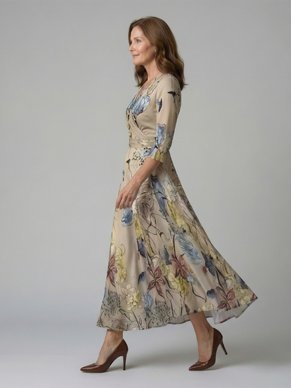 Women's Cross Wrap Neck Midi Dress