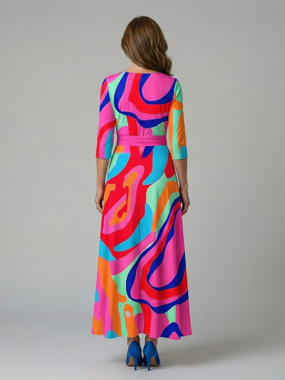 Women's Cross Wrap Neck Midi Dress
