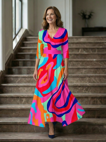 Women's Cross Wrap Neck Midi Dress