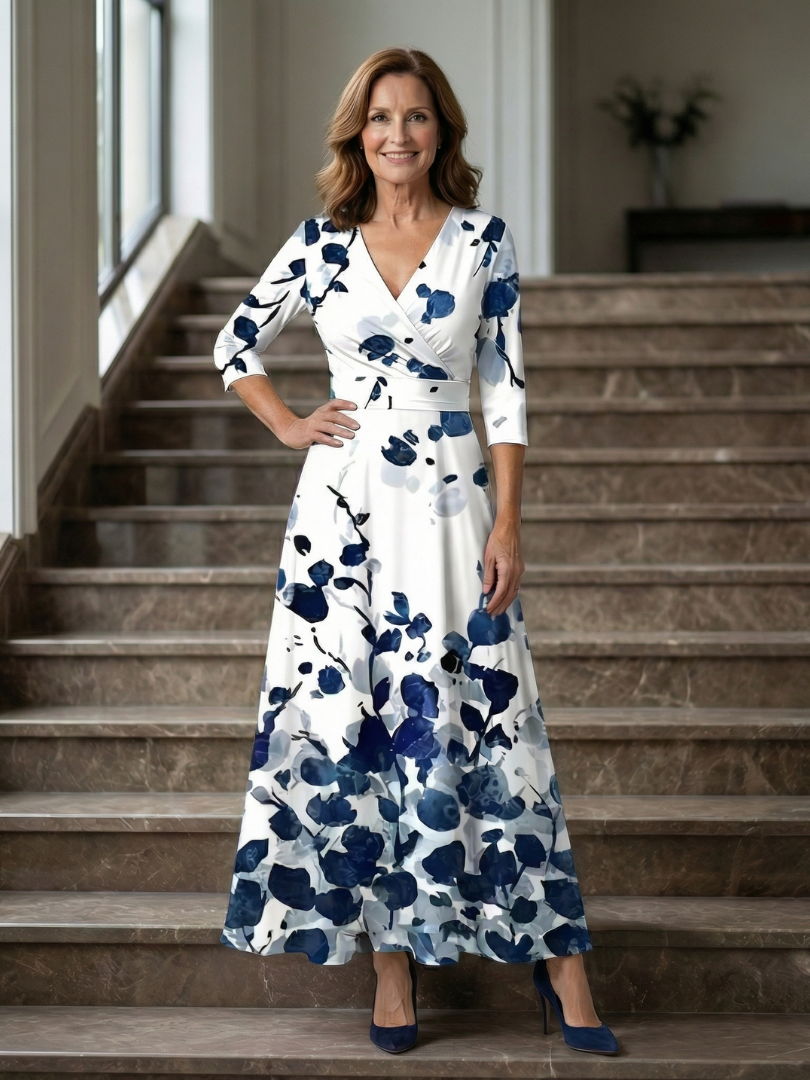 Women's Cross Wrap Neck Midi Dress