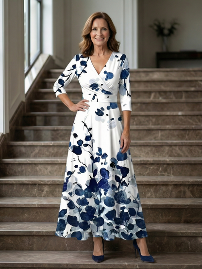 Women's Cross Wrap Neck Midi Dress