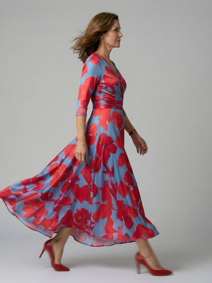 Women's Cross Wrap Neck Midi Dress