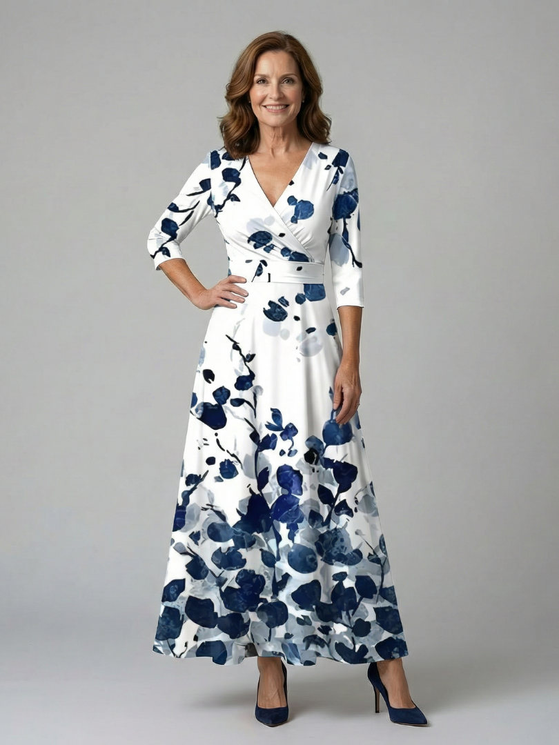 Women's Cross Wrap Neck Midi Dress