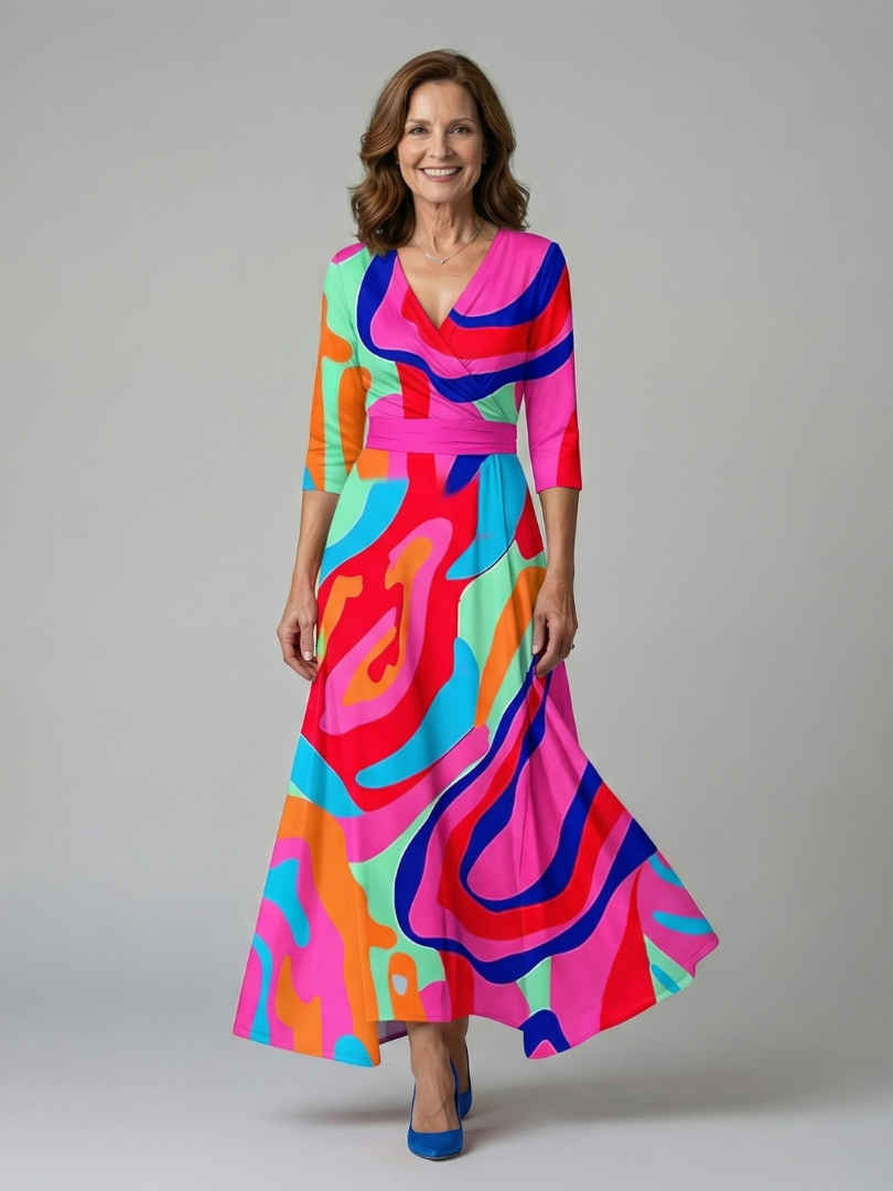 Women's Cross Wrap Neck Midi Dress