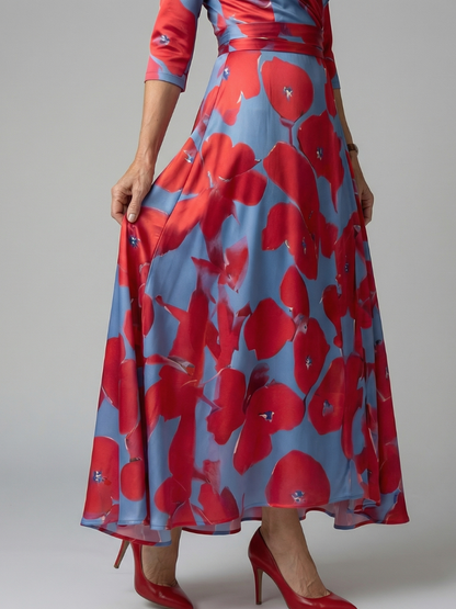 Women's Cross Wrap Neck Midi Dress