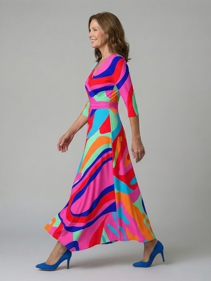 Women's Cross Wrap Neck Midi Dress