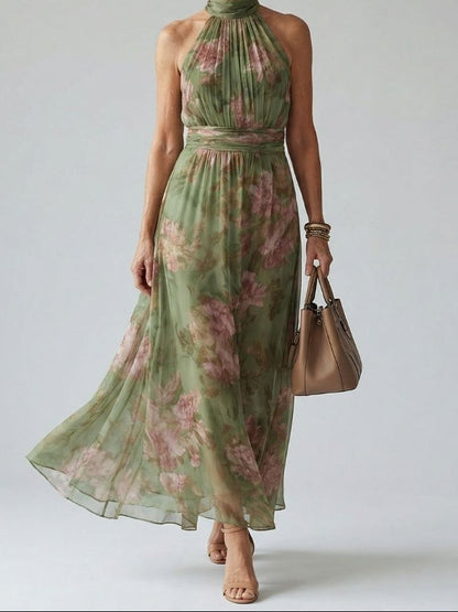 Women's Gathered Halter Neck Midi Dress