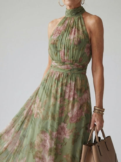 Women's Gathered Halter Neck Midi Dress