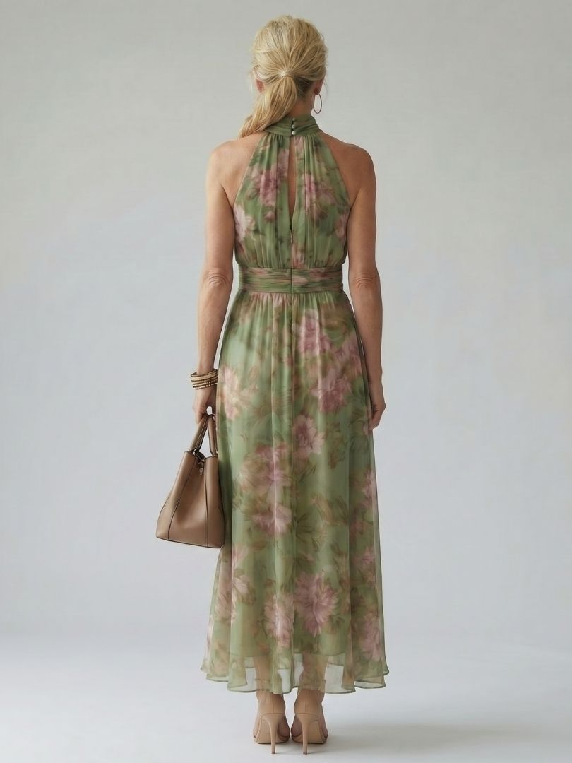 Women's Gathered Halter Neck Midi Dress