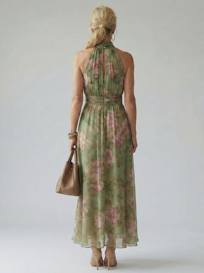 Women's Gathered Halter Neck Midi Dress