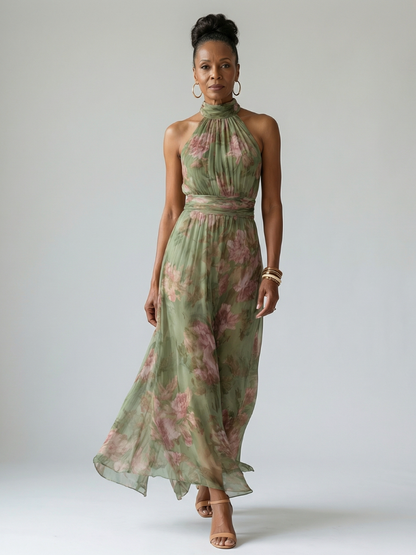 Women's Gathered Halter Neck Midi Dress