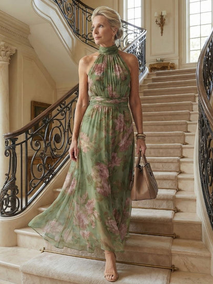 Women's Gathered Halter Neck Midi Dress