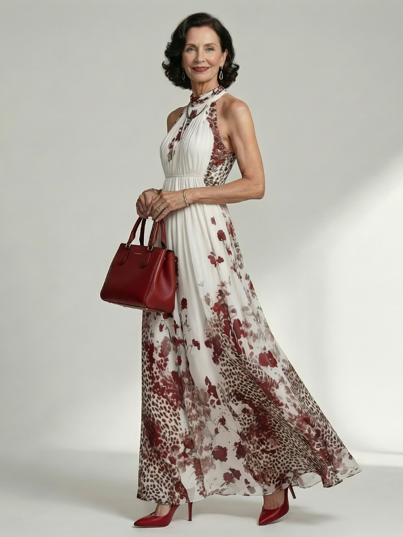 Women's Pleated Floral Maxi Dress