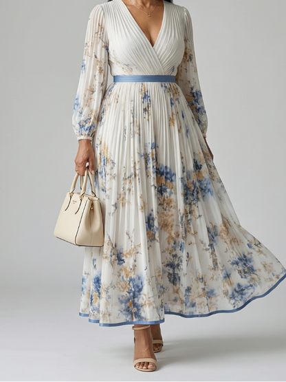 Women's Pleated Wrap Midi Dress