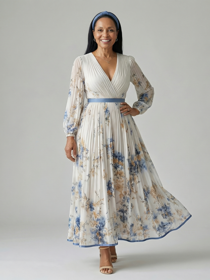 Women's Pleated Wrap Midi Dress