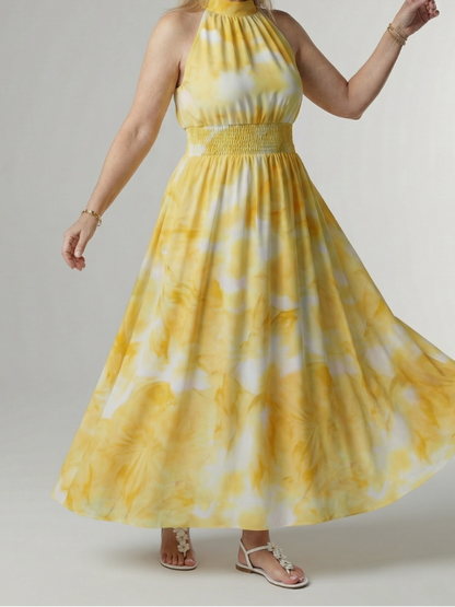 Women's Gathered Halter Neck Midi Dress Colourful