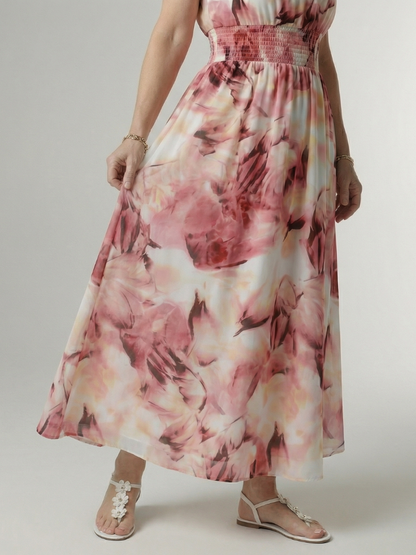 Women's Gathered Halter Neck Midi Dress Colourful