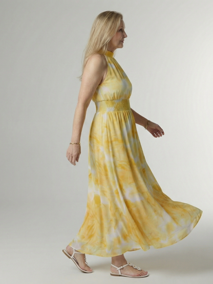 Women's Gathered Halter Neck Midi Dress Colourful