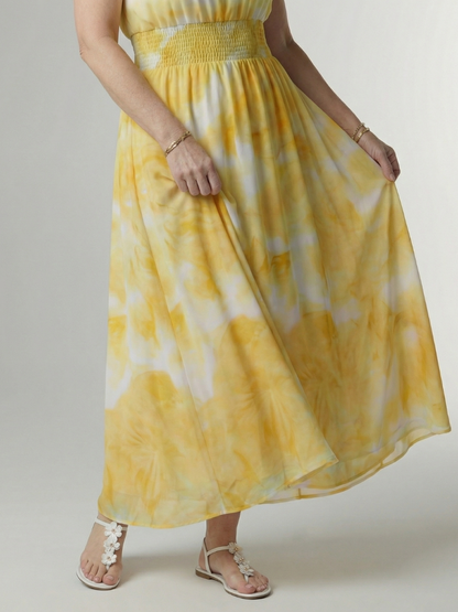 Women's Gathered Halter Neck Midi Dress Colourful
