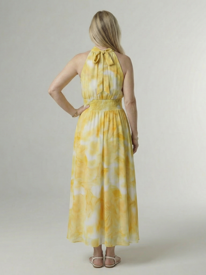 Women's Gathered Halter Neck Midi Dress Colourful