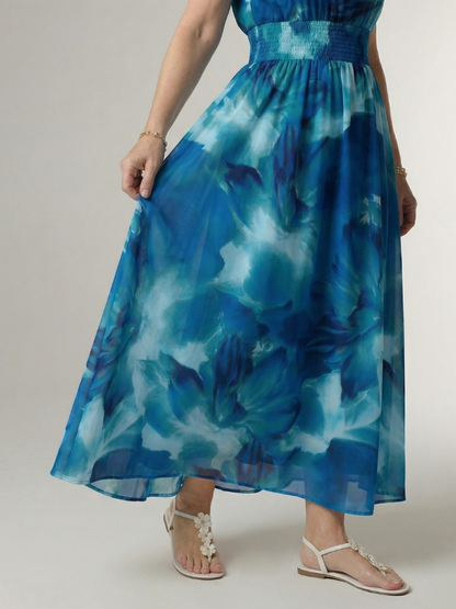 Women's Gathered Halter Neck Midi Dress Colourful