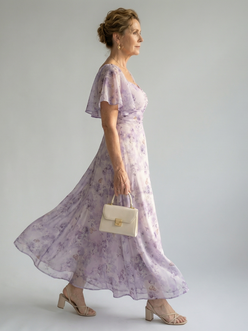Women's Flutter Sleeve Floral Midi Dress