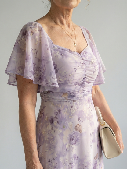 Women's Flutter Sleeve Floral Midi Dress