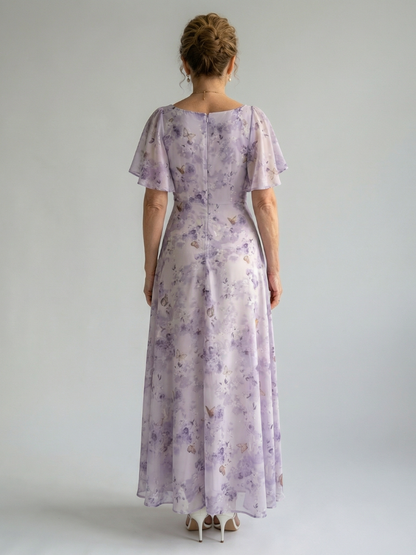 Women's Flutter Sleeve Floral Midi Dress