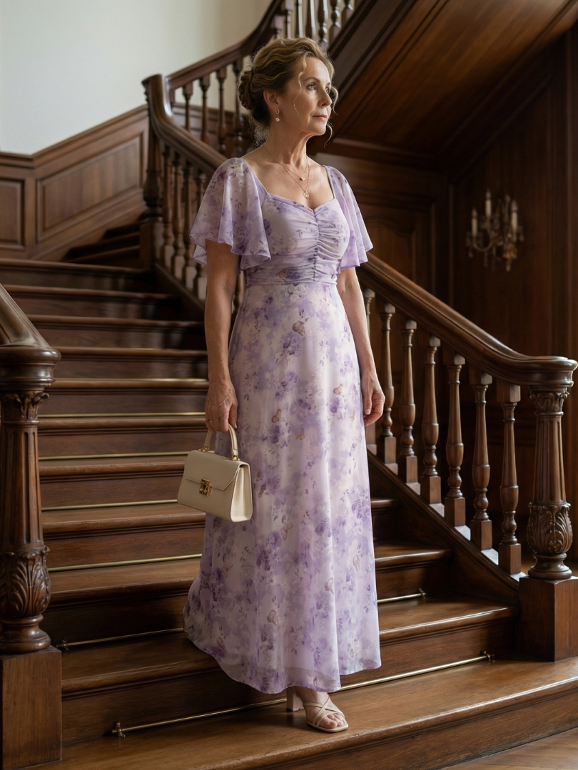 Women's Flutter Sleeve Floral Midi Dress