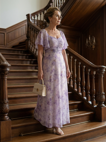 Women's Flutter Sleeve Floral Midi Dress