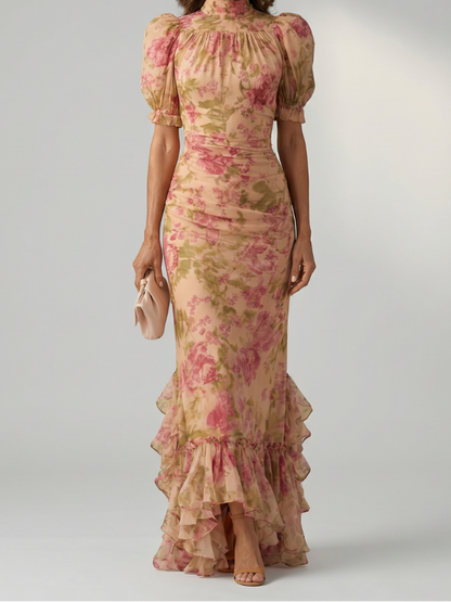 Women's High Neck Floral Maxi Dress