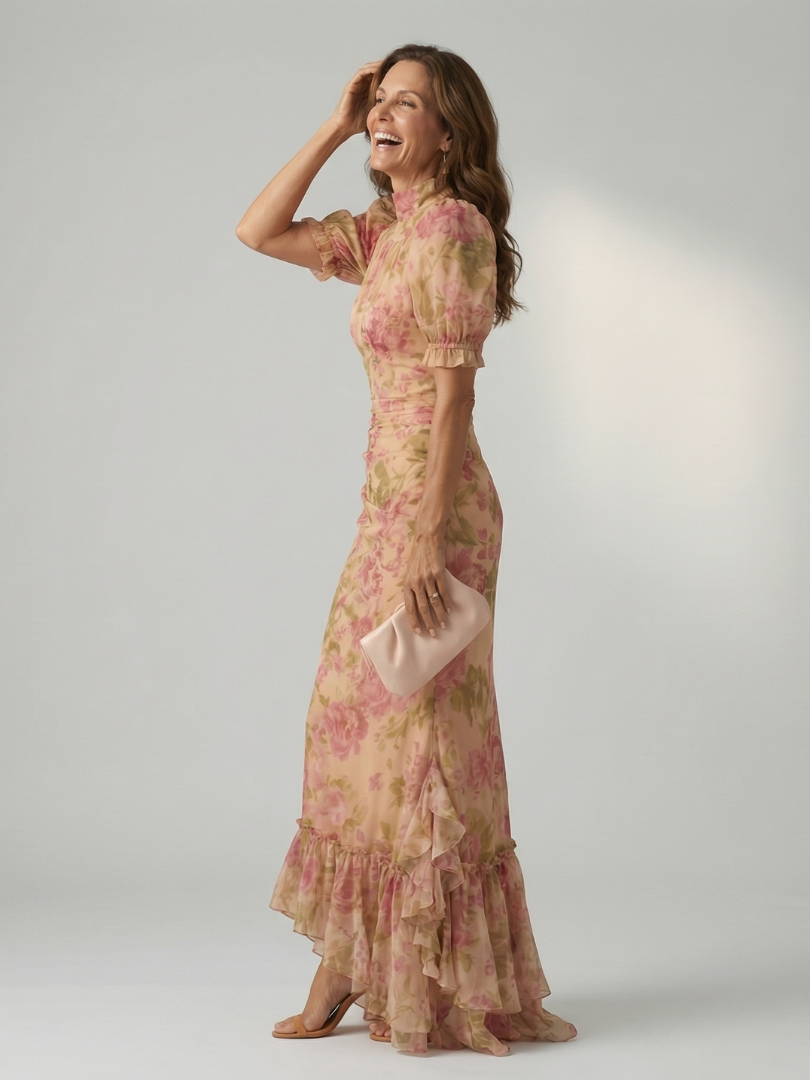 Women's High Neck Floral Maxi Dress