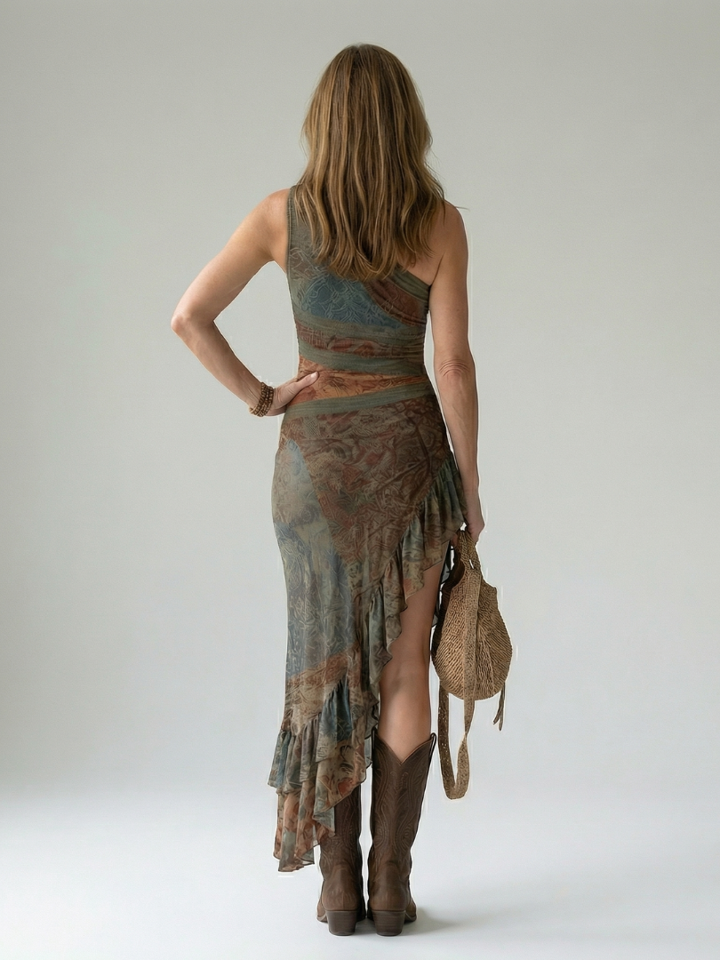 Women's Draped Midi Dress Floral Print