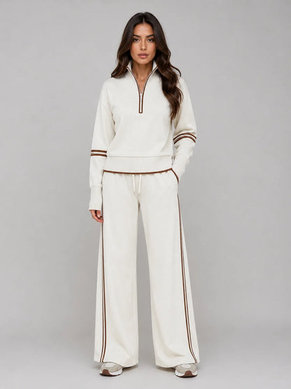 Rosalie | Women's Lounge Set Half-Zip Relaxed Wide-Leg Tracksuit Two-Piece Soft Cosy Warm Coordinated Comfort Loungewear Casual