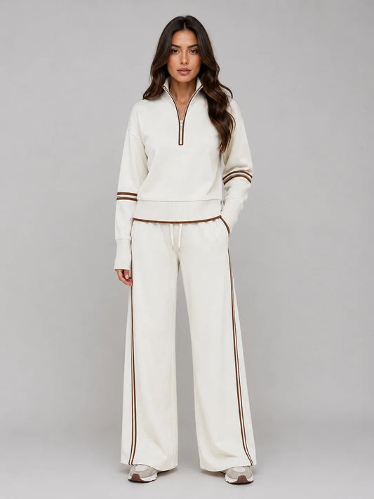 Rosalie | Women's Lounge Set Half-Zip Relaxed Wide-Leg Tracksuit Two-Piece Soft Cosy Warm Coordinated Comfort Loungewear Casual