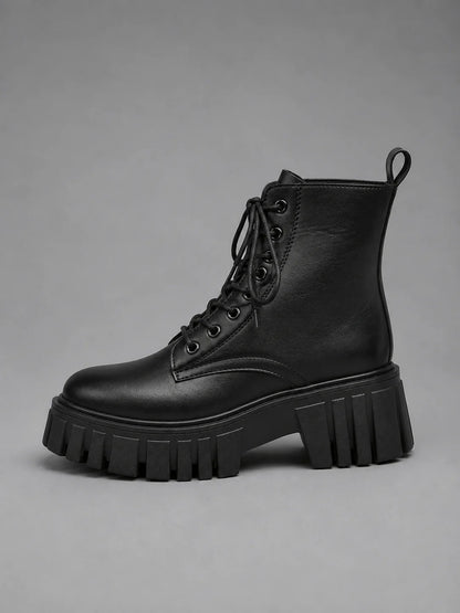 Leona | Women's Combat Boots Chunky Leather-Look Lace-Up Platform Ankle Bold Structured Statement Casual Everyday Autumn Winter