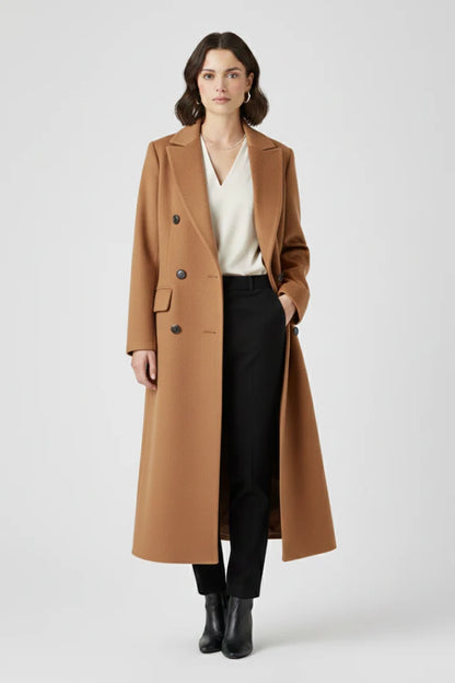 Nayeli | Women's Coat Lapel Collar Button Fastening Long Woven Tailored Structured Warm Smart Occasion Everyday Autumn Winter