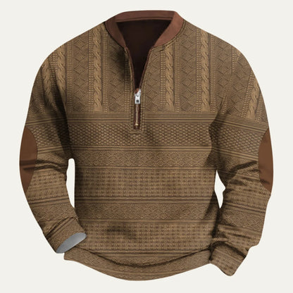 Alaric | Men's Half-Zip Sweater Patterned Elbow Patches Textured Knit Warm Soft Smart Casual Everyday Layering Autumn Winter