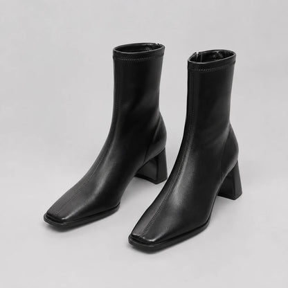 Wanda | Women's Ankle Boots Square Toe Block Heel Structured Sleek Modern Chic Casual Everyday Autumn Winter Footwear Statement