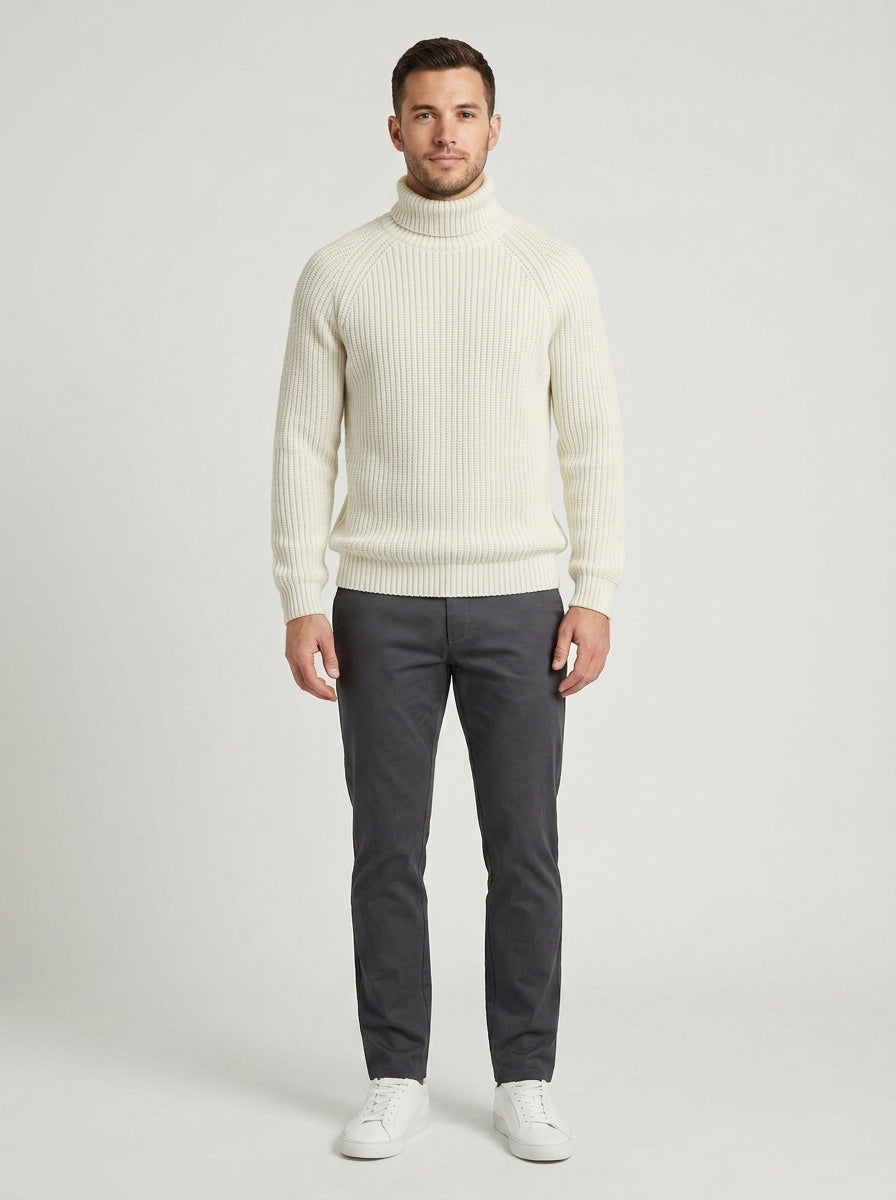 Donovan | Men's Turtleneck Sweater Chunky Fisherman Knit Warm Thick Durable Soft Smart Casual Everyday Layering Autumn Winter - Front [Lystr 6a7ec6f8399bf9f70198b902:front]
