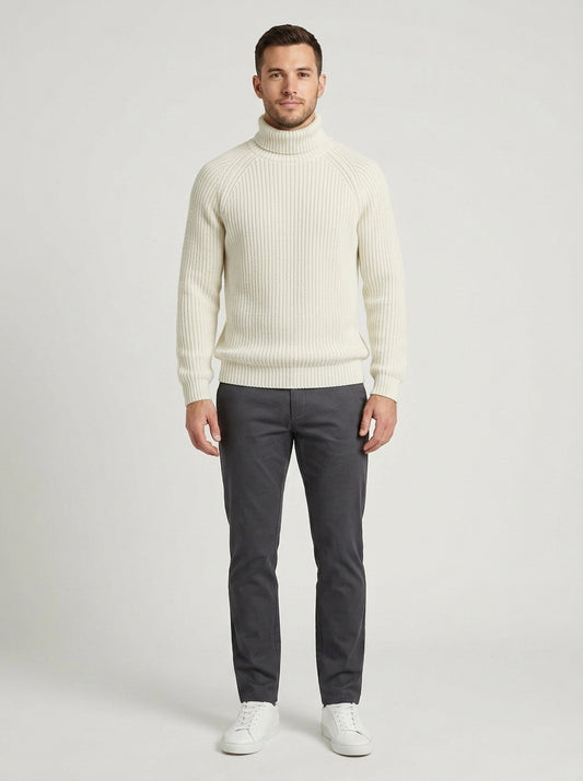 Donovan | Men's Turtleneck Sweater Chunky Fisherman Knit Warm Thick Durable Soft Smart Casual Everyday Layering Autumn Winter - Front [Lystr 6a7ec6f8399bf9f70198b902:front]