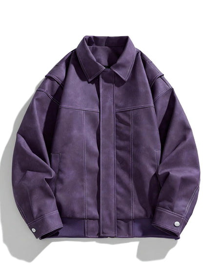 Andres | Men's Jacket Faux Leather Flap Collar Zip Pockets Structured Refined Smart Casual Everyday Autumn Winter Layering
