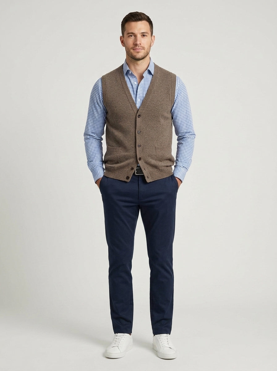 Magnus | Men's Knit Vest Button Front Sleeveless Soft Premium Layering Smart Casual Occasion Everyday Refined Autumn Winter - Front [Lystr 6a7ec727399bf9f70198b90b:front]