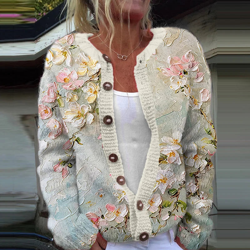 Octavia | Women's Cardigan Knit Vintage Floral Pattern Soft Cosy Warm Relaxed Layering Chic Feminine Occasion Everyday Autumn