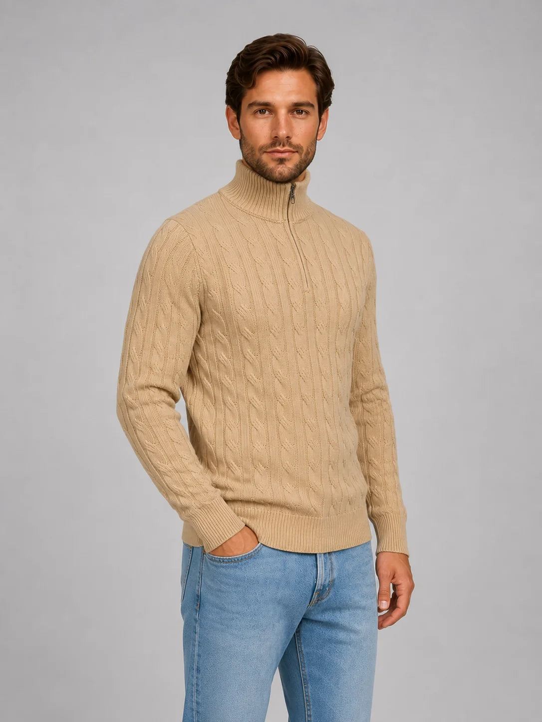 Brock | Men's Sweater Cable-Knit Quarter-Zip Funnel Neck Chunky Soft Warm Refined Smart Casual Everyday Layering Autumn Winter