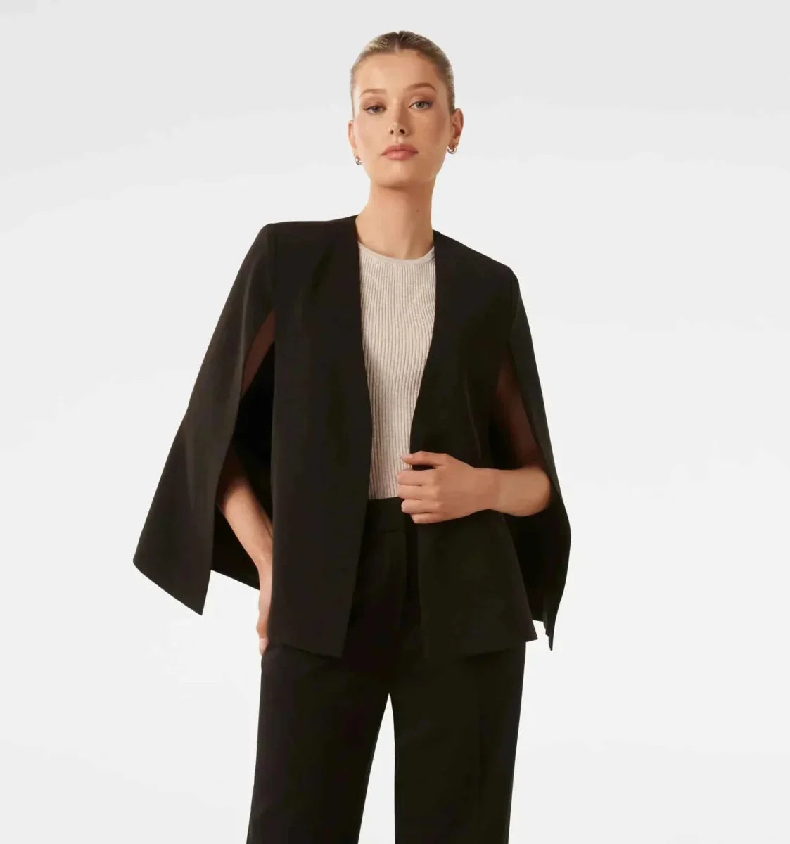 Sunny | Women's Blazer Cape Elegant Flowing Cut Sleeve Slit Structured Refined Smart Occasion Chic Everyday Autumn Winter