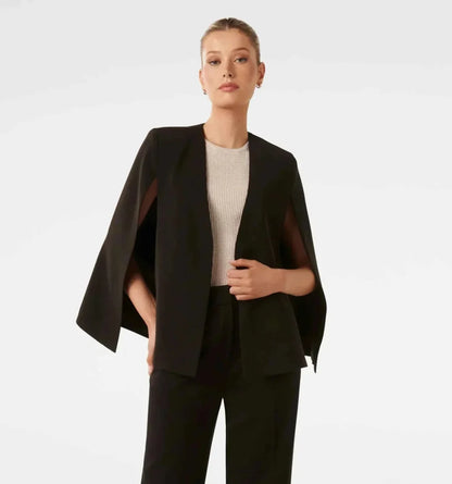 Sunny | Women's Blazer Cape Elegant Flowing Cut Sleeve Slit Structured Refined Smart Occasion Chic Everyday Autumn Winter