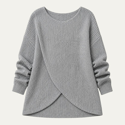 Mckenna | Women's Sweater Ribbed Asymmetrical Slit Hem Knit Fitted Soft Warm Layering Chic Feminine Casual Everyday Autumn Winter