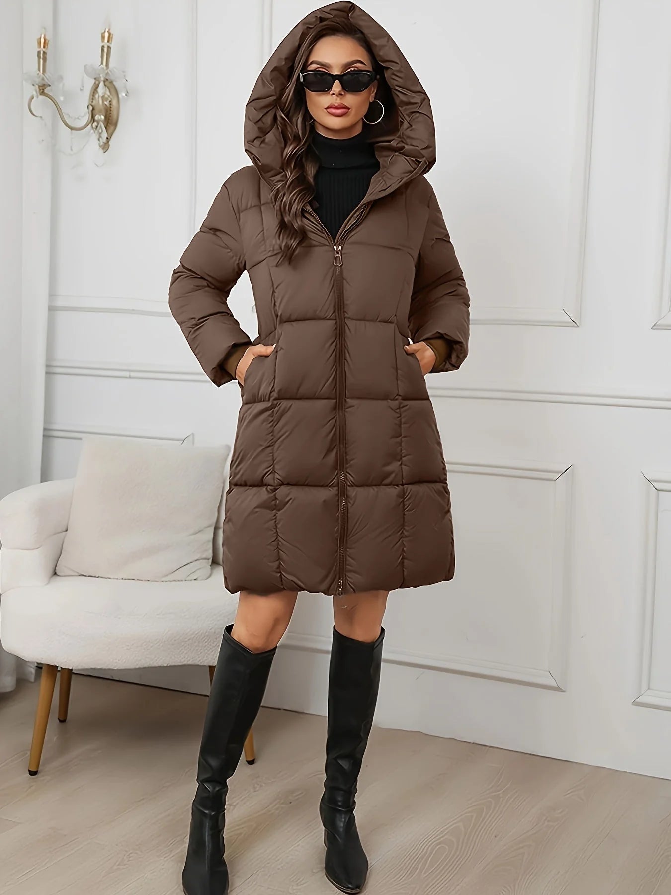 Kendall | Women's Puffer Coat Hooded Longline Quilted Water-Repellent Padded Insulated Warm Travel Parka Casual Everyday Winter