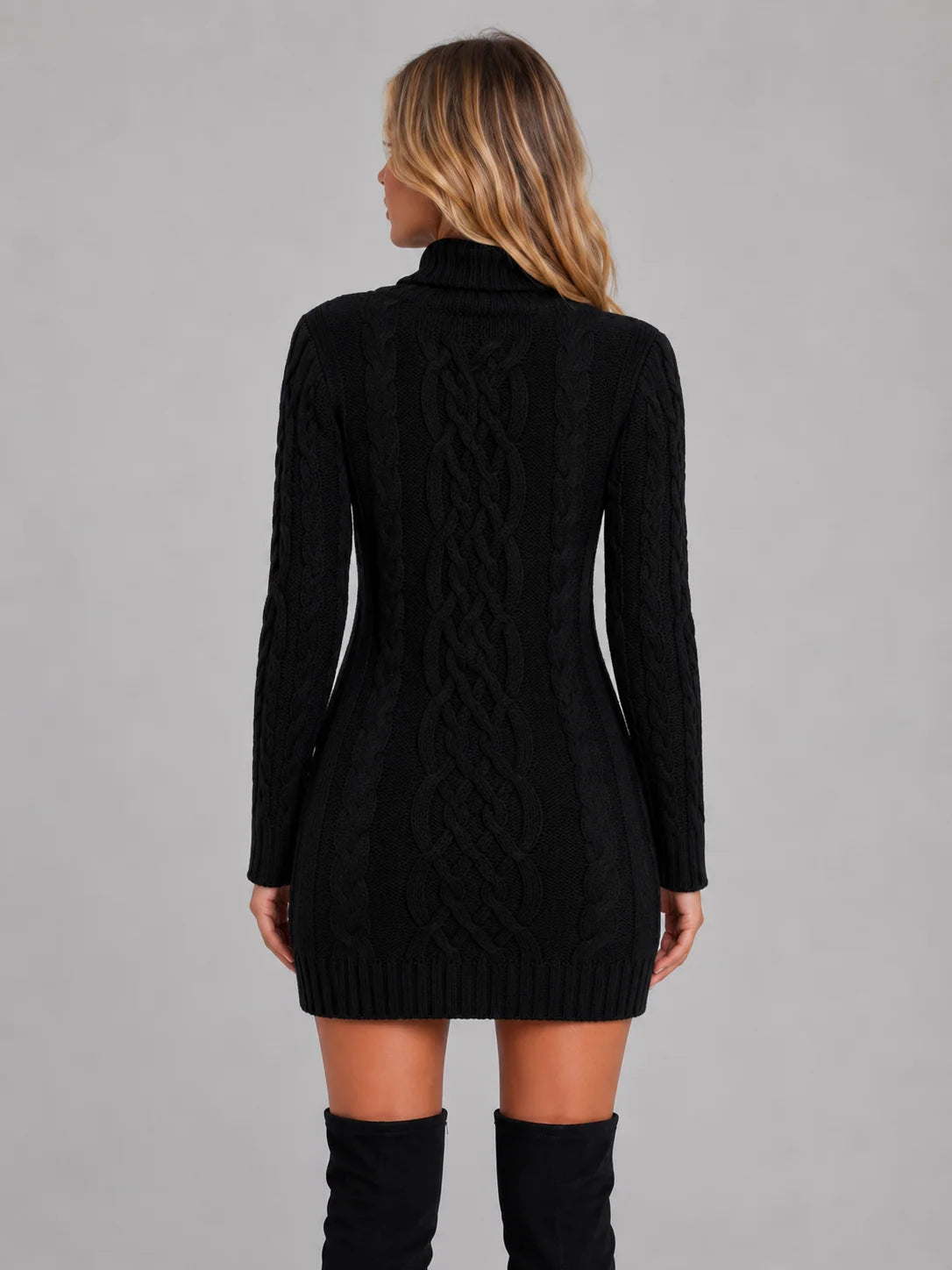 Raelyn | Women's Jumper Dress Cable-Knit Roll Neck Long-Sleeve Soft Cosy Warm Feminine Chic Occasion Everyday Autumn Winter